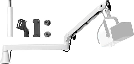 Low Profile Mic Arm Microphone Boom Arm Professional Adjustable with 15cm Riser Solid Desk Mount Clamp Cable Management Microphone Holder Stand for Podcast Streaming Gaming Mic Stand White