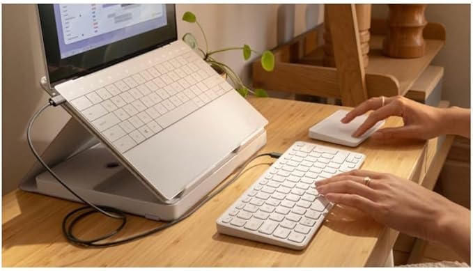 Logitech Casa Pop-Up Desk Work From Home Kit with Laptop Stand, Wireless Keyboard & Touchpad, Bluetooth, USB C Charging, for Laptop/MacBook(10” to 17”), Windows,macOS,ChromeOS - Nordic Calm,Tan/Purple