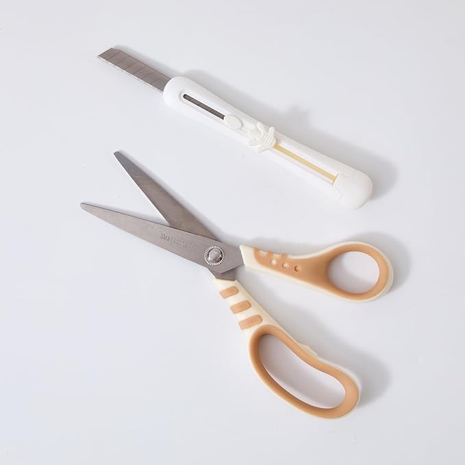 Yellow 7 Inch purpose scissors kit with Box Cutter Retractable Crafts scissors with Ultra Sharp Blades and Comfort Grip Handles, Cute Box Cutters for Office Home,Arts Crafts Cartons Cardboard Paper