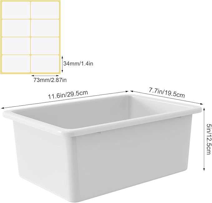 Outus 48 Pcs White Plastic Cubby Bins Bulk for Classroom Organization Small Stackable Book Bins Toy Storage Organizer Tubs Box Container with 120 Self Adhesive Label for Library School Office Home