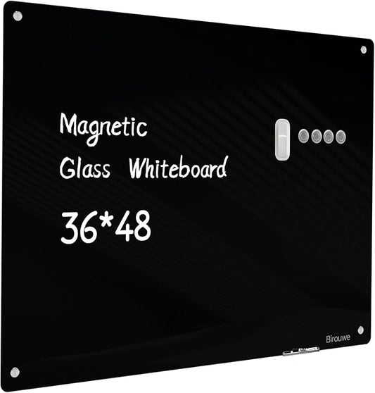 Magnetic Glass Blackboard - Glass Dry Erase Board 48"x36" Large Frameless Glass Board for Walls Office School and Home