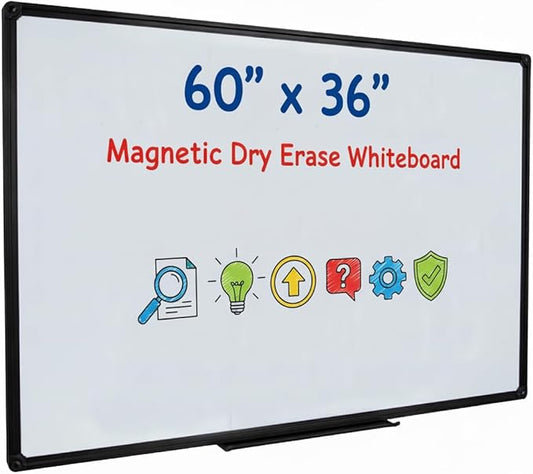 Magnetic Dry Erase Board 60x36 Inches, Large Wall Mount Whiteboard with Aluminum Frame - DexBoard Premium White Board for Office & Home, Smooth Writing Surface, Black Frame