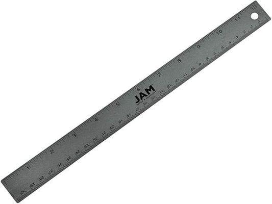 JAM PAPER Strong Aluminum Ruler - 12 Inch - Metal Ruler with Non-Skid Cork Backing - Grey Metallic - Sold Individually
