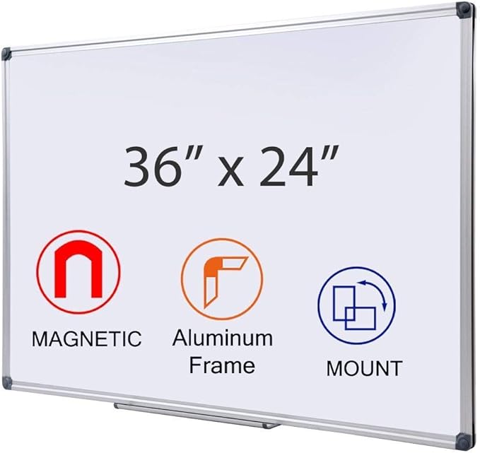 Dex Board 36 x 24 inch Magnetic Dry Erase Board, DexBoard Mall-Mounted Aluminum Frame White Board with Pen Tray, Dry Erase Marker Whiteboard for Office, School and Home Usage