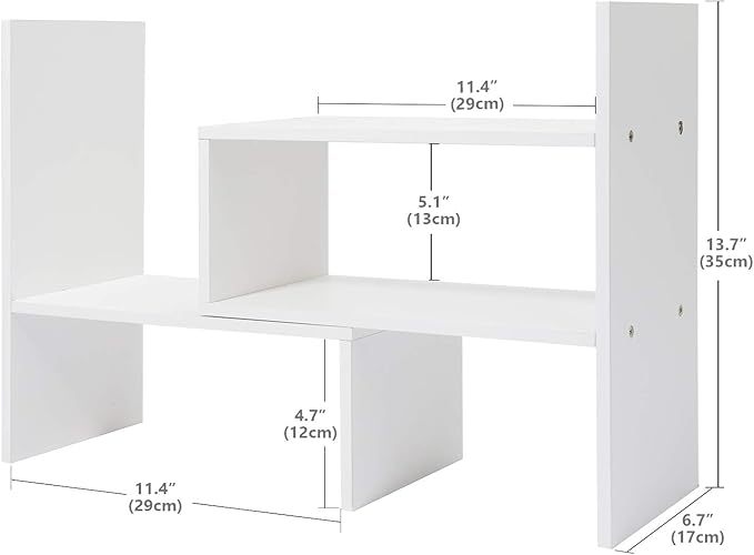 Wood Adjustable Desktop Storage Organizer Display Shelf Rack, Office Supplies Desk Organizer,White