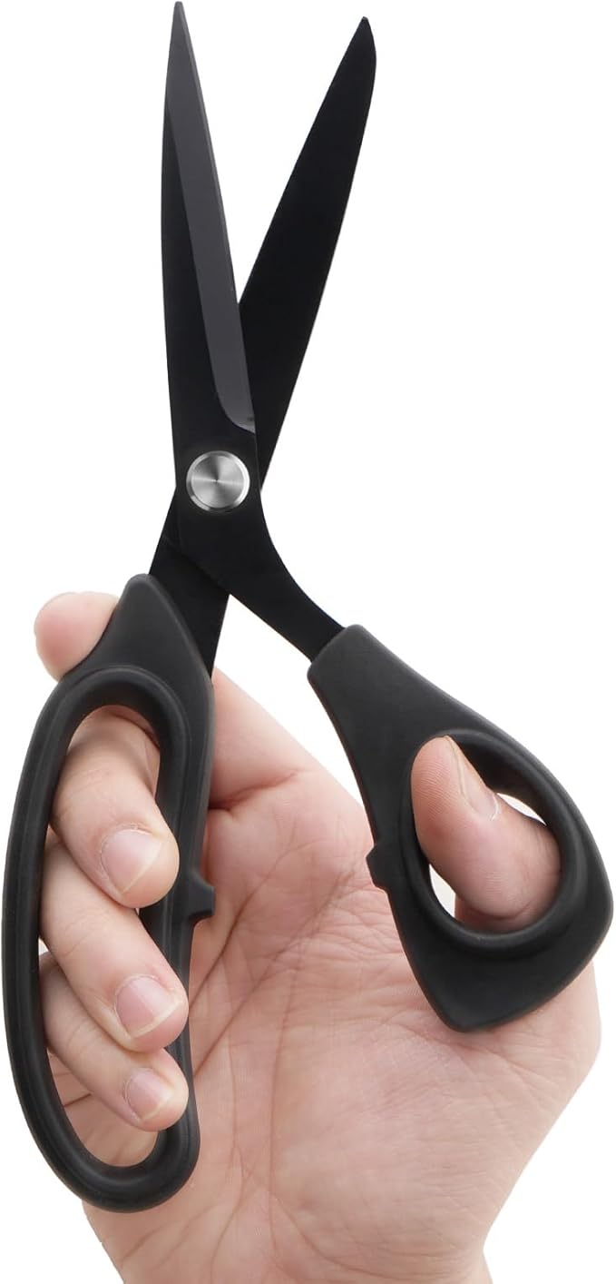 9 inch Black Office Scissors All Purpose, Sewing Scissors for Fabric Cutting, Sharp Titanium Coated Blade, Comfort Grip Soft Handles for Diy Craft, Paper, Art, School, Home
