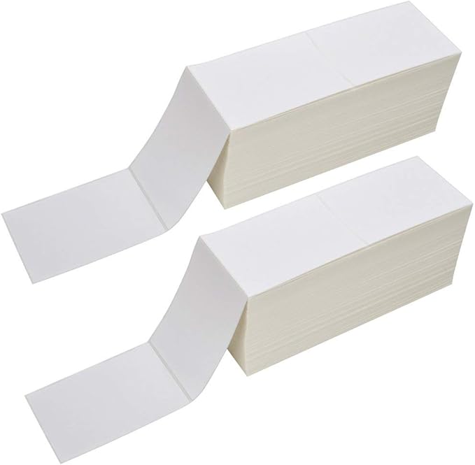 RyhamPaper 4" x 6" Fanfold Label Direct Thermal Labels - White Shipping Mailing Postage Labels, Perforated, Permanent Adhesive 2000 Labels Per Stack (2 Stacks - 4000 Labels)