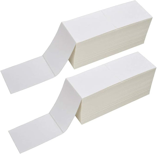 RyhamPaper 4" x 6" Fanfold Label Direct Thermal Labels - White Shipping Mailing Postage Labels, Perforated, Permanent Adhesive 2000 Labels Per Stack (2 Stacks - 4000 Labels)