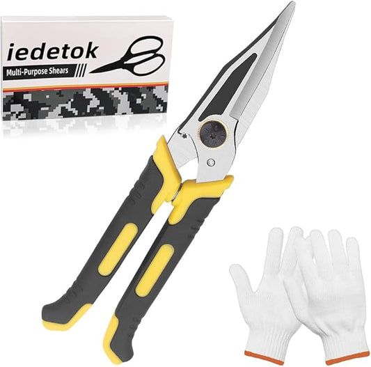 Stainless Steel Industrial Scissors, Utility Heavy Duty with Non-Slip Comfortable Handle & Safety Lock, Ultra Sharp Stainless Steel Scissors for Cutting Wires, Leather