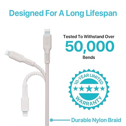 BLACK+DECKER Lightning to USB Cable - Fast Compatible iPhone Lightning Cable - Durable Braided iPhone Charger Cord - for Travel and Daily Use - Multiple Color + Length Options - 6ft