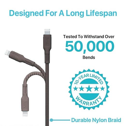 BLACK+DECKER Lightning to USB Cable - Fast Compatible iPhone Lightning Cable - Durable Braided iPhone Charger Cord - for Travel and Daily Use - Multiple Color + Length Options - 9ft