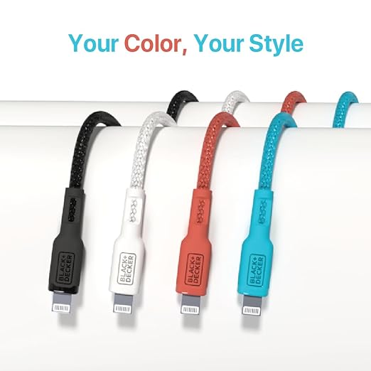 BLACK+DECKER Lightning to USB Cable - Fast Compatible iPhone Lightning Cable - Durable Braided iPhone Charger Cord - for Travel and Daily Use - Multiple Color + Length Options - 9ft