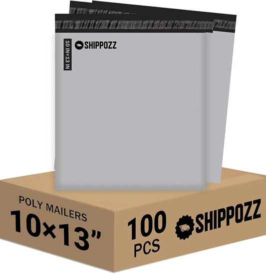 10 x 13 100pcs Shippozz Poly Mailers – Durable Shipping Envelopes with Strong Adhesive Seal, Waterproof and Tear-Resistant Design – Ideal for Clothing, Books, and Accessories