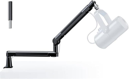 TODI Mic Stand Desk, Low/High Profile Mic Arm Bear 4.5LBS with Extension Riser, Adjustable All Metal Desk Microphone Stand with Cable Channel, Boom Arm Mic Stand with 3/8'' 5/8'' Interface