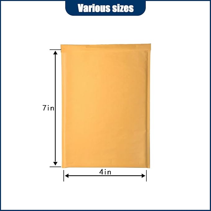 Natural Kraft Bubble Mailer Envelopes, Small Bubble Mailers 4x7 Inch, 100 Pack Padded Envelopes, Self-Seal Shipping Envelope,Tear-Resistant Mailing Envelope Padded