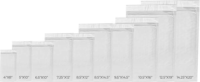 50-Pack Waterproof Poly Bubble Mailers 8.5 x 12 - Thick, Durable, Instant Seal Envelopes with Strong Adhesive - Protective Shipping Mailers for Jewelry, Cosmetics, SD Cards, USB Cables