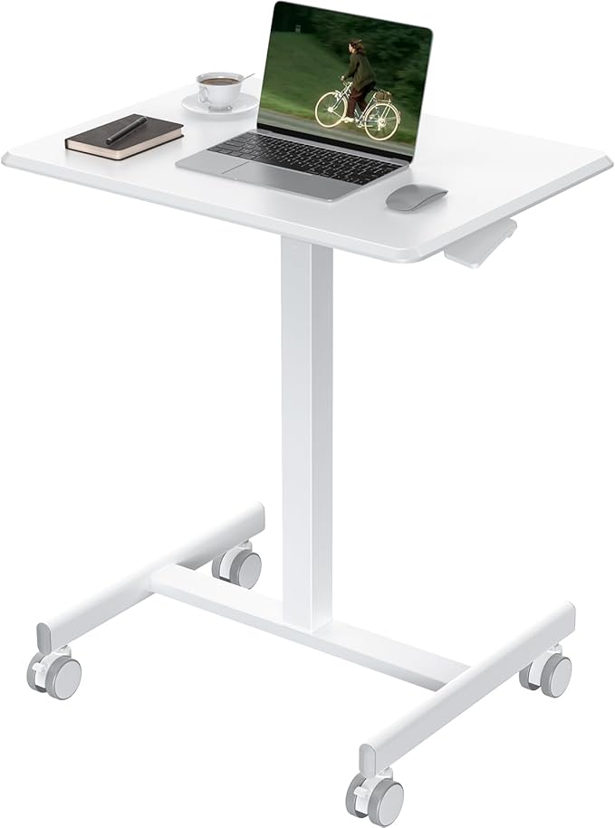 NEWBULIG Rolling Standing Desk Adjustable Height White, Mobile Standing Desks with Wheels, Portable Table Medical Rolling Computer Cart, Podium Stand with Metal Frame for Teacher Classroom Laptop