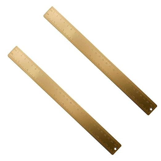SEIWEI 2Pcs 12inches/30cm Brass Measuring Rulers, Dual Scales Drawing Ruler, Straight Edge Linear Measurement Ruler for Carpenters Architects, Gold