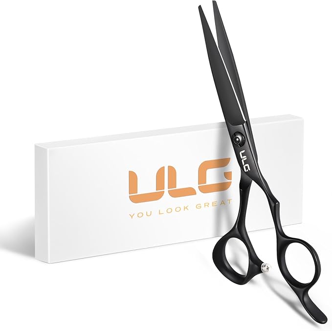 ULG Hair Cutting Scissors, Ultra Sharp Stainless Steel Blades, Matte Black Teflon Coated, Comfortable Offset Handle, Easy-to-Use Shears for Trimming, Shaping, At Home Haircuts Like a Pro, 7-Inch