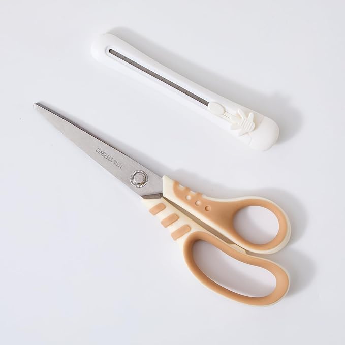 Yellow 7 Inch purpose scissors kit with Box Cutter Retractable Crafts scissors with Ultra Sharp Blades and Comfort Grip Handles, Cute Box Cutters for Office Home,Arts Crafts Cartons Cardboard Paper