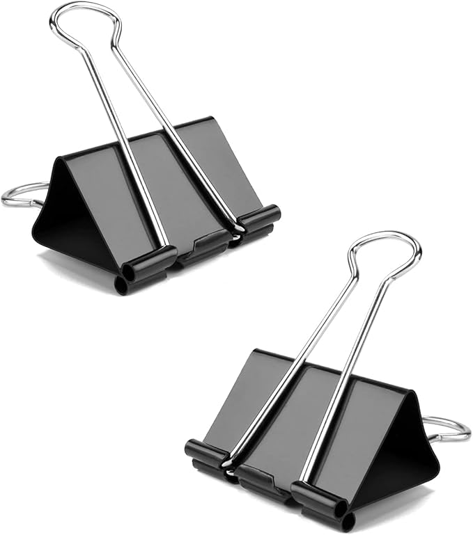 Medium Binder Clips, 36 Pack, 1 Inch, Standard 25mm, Black, Metal Fold Clamp, Capacity 0.47 Inch, Paper Clips, Office Clips, School & Home Use