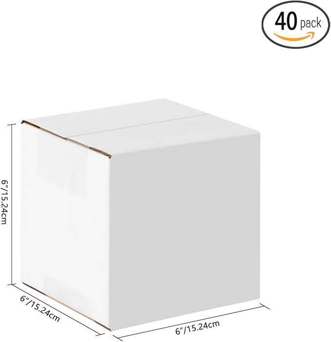 6x6x6 Small Shipping Boxes Set of 40, White Corrugated Cardboard Box for Small Business for Mailing Packaging Gifts