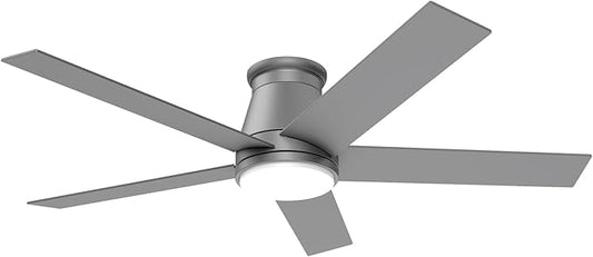 wurzee 52 Inch Flush Mount Ceiling Fan, Matte Silver Ceiling Fan with Light, Reversible DC Motors, Dimmable,Timer, Noiseless, Ceiling fan for Indoor & Outdoor Farmhouses, Dining Rooms