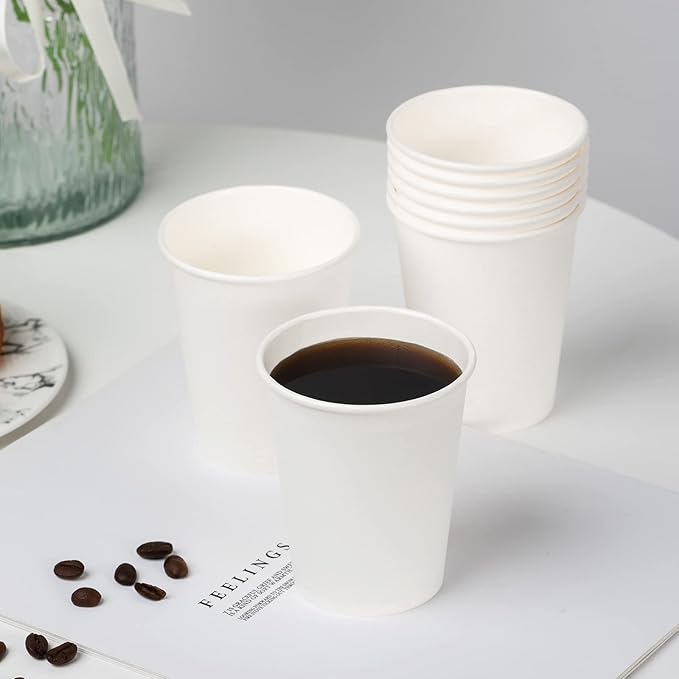 YEEHAW 8 oz 300 Pack Disposable Paper Coffee Cups, White Hot Cups for Hot Beverage Drinkings, Ideal for Cafes, Bistros, Businesses and Family