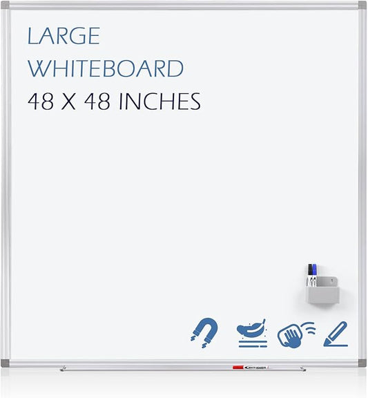 SWANCROWN Magnetic Dry Erase Whiteboard 48" x 48" Large White Board for Wall, Silver Aluminium Frame, Square Wall-Mounted White Board for School, Office and Home, 4' x 4'