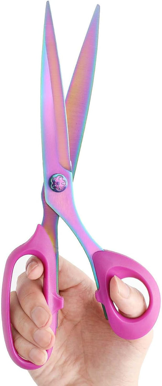 Sharp Sewing Scissors, Professional Heavy Duty Titanium Coating Forged Stainless Steel Multi-Purpose Shears for Fabric Leather, Dressmaking, Tailoring, Quilting, Home & Office, Art & School, 8 inch