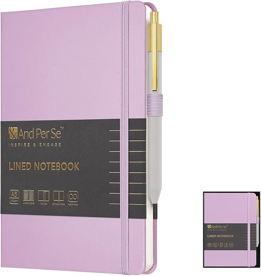 &And Per Se Lined Journal and Pen Set, A5 Hardcover Notebook, 160 Pages 100GSM Thick Paper-Gifts for Men Women, for Work, Business, School or Home Writing (Purple)