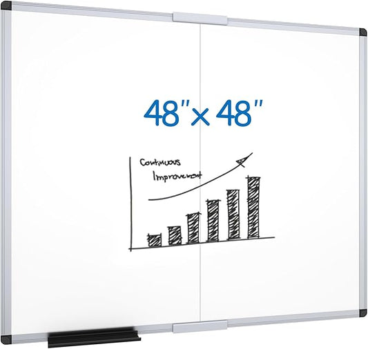 VIZ-PRO Magnetic Foldable Whiteboard, 48 x 48 Inches, Dry Erase Wall Mounted Board for School Office and Home