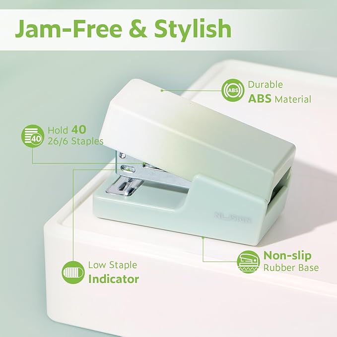 Mini Stapler with 830 Staples, Small Cute Desk Staplers, 25 Sheet Capacity, Green-White Gradient