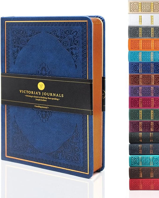 VICTORIA'S JOURNALS Mini Notebook Pocket Vintage Embossing Journal Hard Cover Lined Old Looking Travel Diary Gilded Edge Ribbon Bookmark, 6.5'' x 4.7''