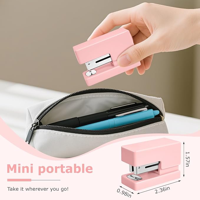 Mini Stapler - Small Cute Desk Staplers - 25 Sheet Capacity with 830 Staples and Staple Remover, Desktop Stapler for Office, School, Home, Pink