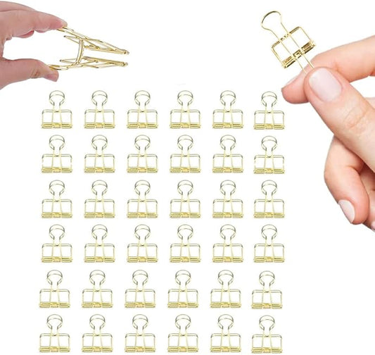 Small Binder Clips, 36 Pack, 3/4 Inch, Standard 19mm, Hollow Out Gold, Capacity 0.31 Inch, Fold Clamp, Wire Clip, Paper Clips, Office Clips, School & Home Use