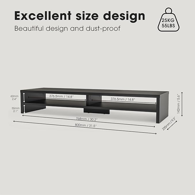 Fenge Monitor Stand, 31.5 Inch Computer Monitor Riser for Desk, 2 Tiers Wood Desk Shelf with Storage, Desktop Organizer for PC, Laptop, Screen, Printer