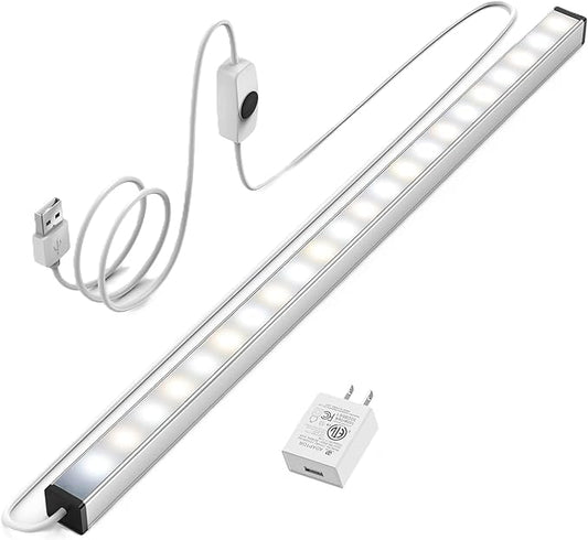 ASOKO Under Cabinet Led Lighting, 12 Inch Light Strip Bar, Cool White 6000K Dimmable Plug in USB Light, Small Thin Led Under Counter Lighting for Kitchen/Room/Shelf/Desk/Display Case