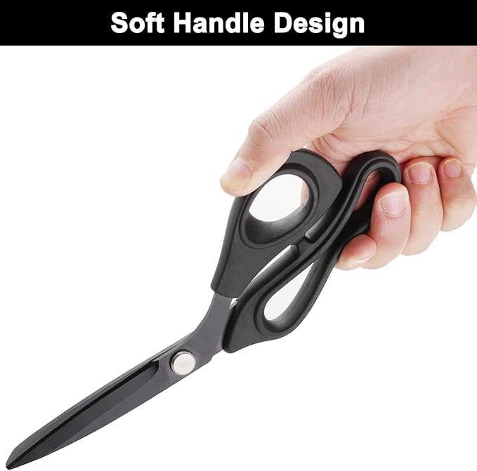 10 inch Black Office Scissors All Purpose, Sewing Scissors for Fabric Cutting, Sharp Titanium Coated Blade, Comfort Grip Soft Handles for Diy Craft, Paper, Art, School, Home