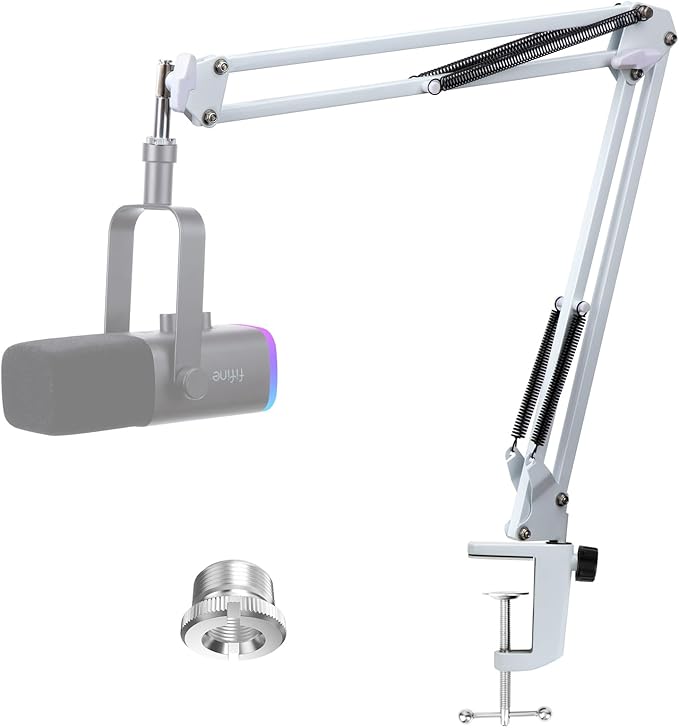 White Boom Arm for Fifine AM8 - White Mic Arm Compatible with Fifine AM8 Microphone, Professional Adjustable Scissor White Microphone Boom Arm Stand by YOUSHARES