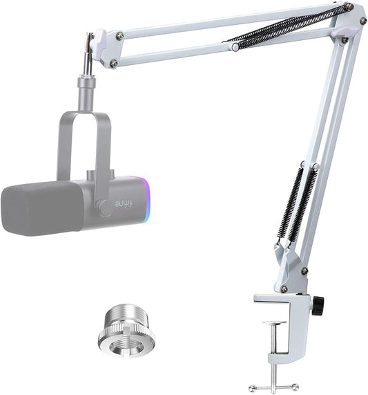 White Boom Arm for Fifine AM8 - White Mic Arm Compatible with Fifine AM8 Microphone, Professional Adjustable Scissor White Microphone Boom Arm Stand by YOUSHARES