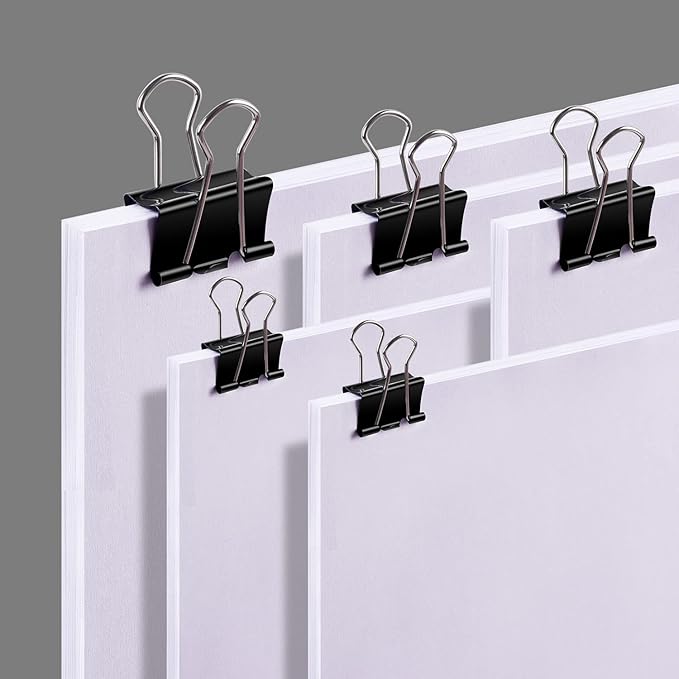 Binder Clips Paperclips, Sopito 300pcs Office Clips Set with Paper Clamps Rubber Bands for Office and School Supplies, Assorted Sizes Black