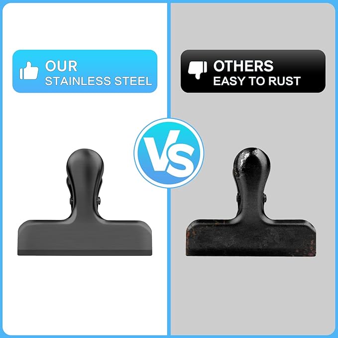 12 Pack Stainless Steel Chip Clips, Bag Clips for Food, Heavy Duty Chip Bag Clip for Kitchen and Office to Seal Coffee Bags, Paper Sheets, Metal Clip Air Tight Seal-3 Inches(Black)