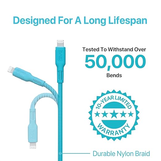 BLACK+DECKER Lightning to USB Cable - Fast Compatible iPhone Lightning Cable - Durable Braided iPhone Charger Cord - for Travel and Daily Use - Multiple Color + Length Options - 3ft