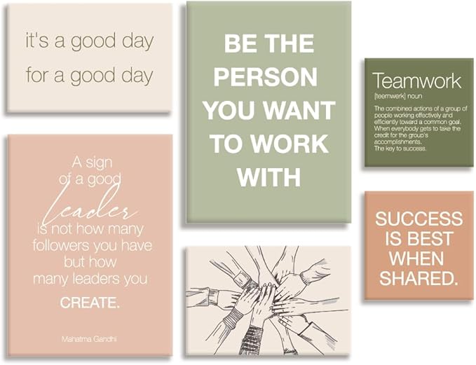 YEOION Office Inspirational Wall Art,Teamwork Motivational Wall Decor for Office,Workplace Canvas Wall Art Set of 6