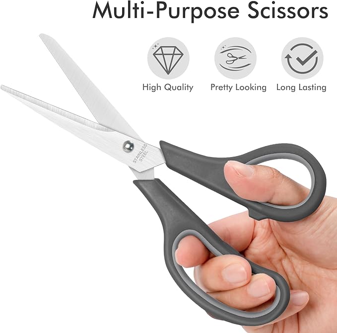 30 Packs Scissors Bulk, 8 Inch Scissors All Purpose Sharp Sewing Fabric Shears for Office Home School Supplies, Middle/High School Student Teacher Classroom Craft Scissor, Comfort Right/Left Handles