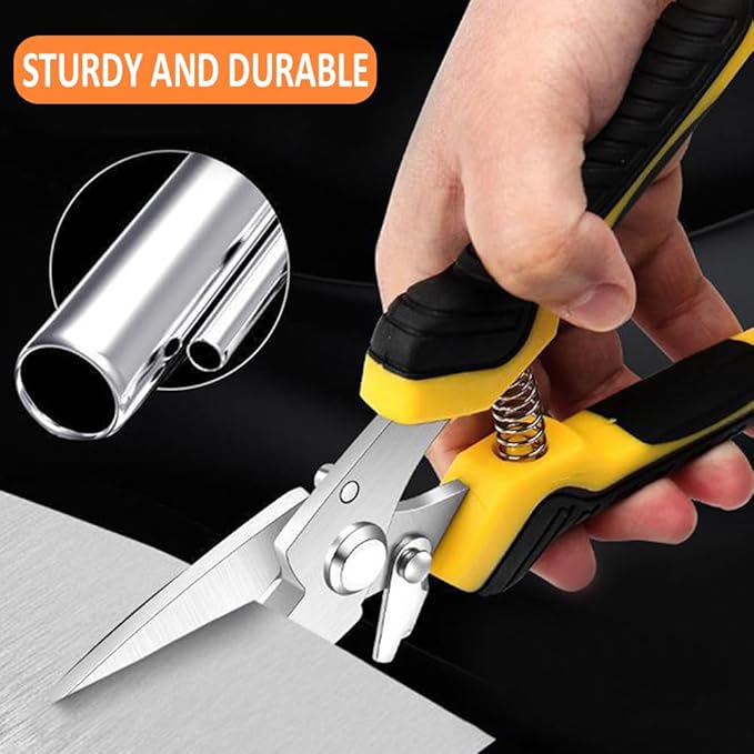 2PCS Scissors All Purpose, Tin Snips for Cutting Metal Sheet, Heavy Duty Industrial Shears, Stainless Steel Serrated Blade, Easy Cutting Wires, Cardboard, Leather, Iron Mesh