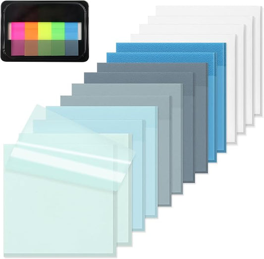 ‎SYMDROMIA Transparent Sticky Notes, 3"x3" Clear Post Translucent Sticky Notes with See Through Self-Adhesive Sticky Pads for Office School College Supplies,800 Sheets Ocean Blue