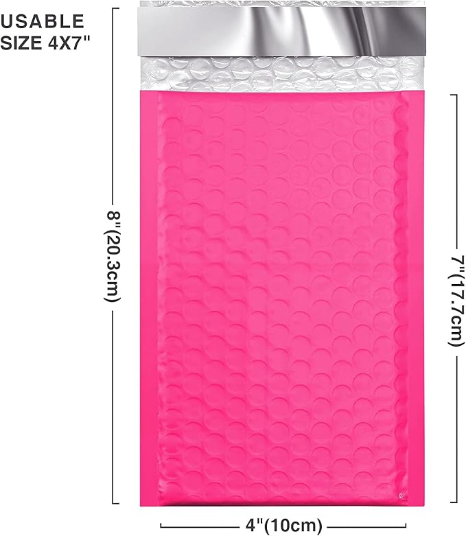 Metronic Small Bubble Mailers 4x8 Inch 800PC Bulk Usable Size 4x7 Poly Bubble Mailers Self-Seal, Mailing Envelopes, Padded Envelopes, Packaging for Small Business, Jewelry, Hot Pink