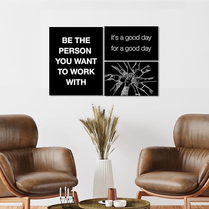 YEOION Inspirational Office Wall Art for Women,Motivational Teamwork Wall Decor for Office,Black and White Postive Quote Workplace Canvas Wall Art for Set of 6